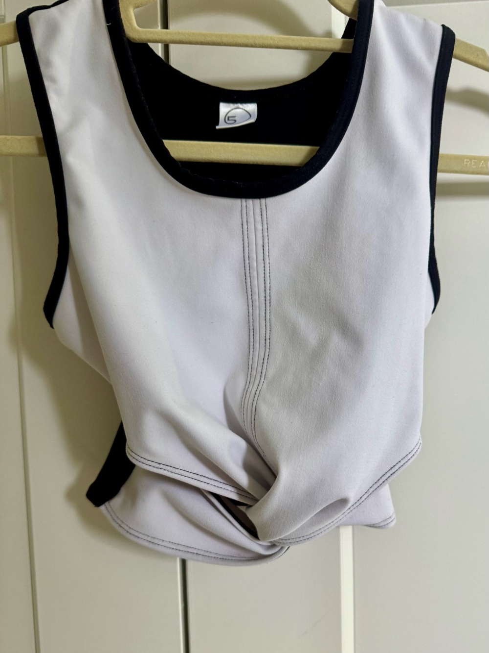 Five the label Scoop Neck White and Black Trim Twist Front Dance Top